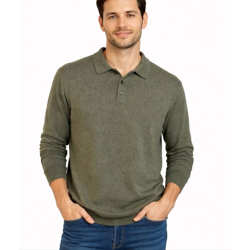 Lockhart Cashmere 100% cashmere green collared sweater XL